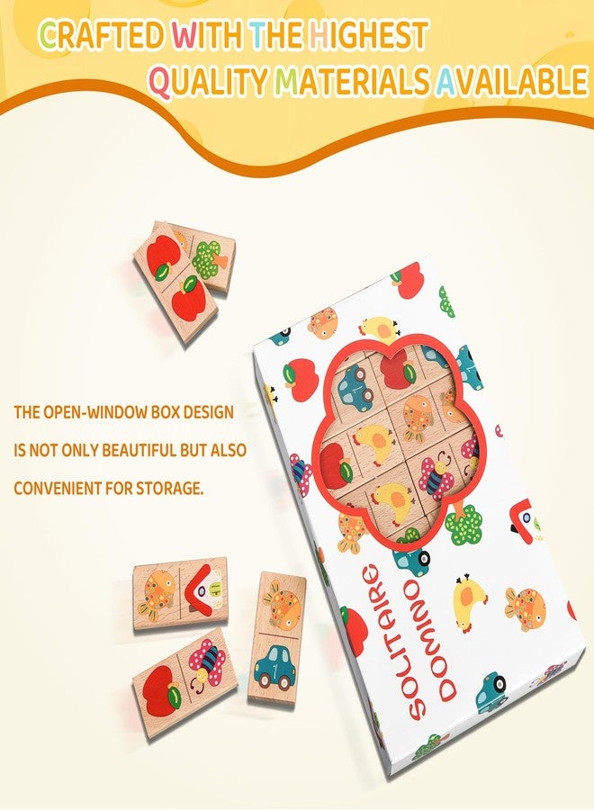 Busaurus 28 Pcs Wooden Domino Puzzle Game - Multicolor Fruit & Animal Design, Educational Family Logic and Thinking Skill Development Toy, Children's Dominoes with Pictures, Gifts for Preschool and Age 3+ - Image 5